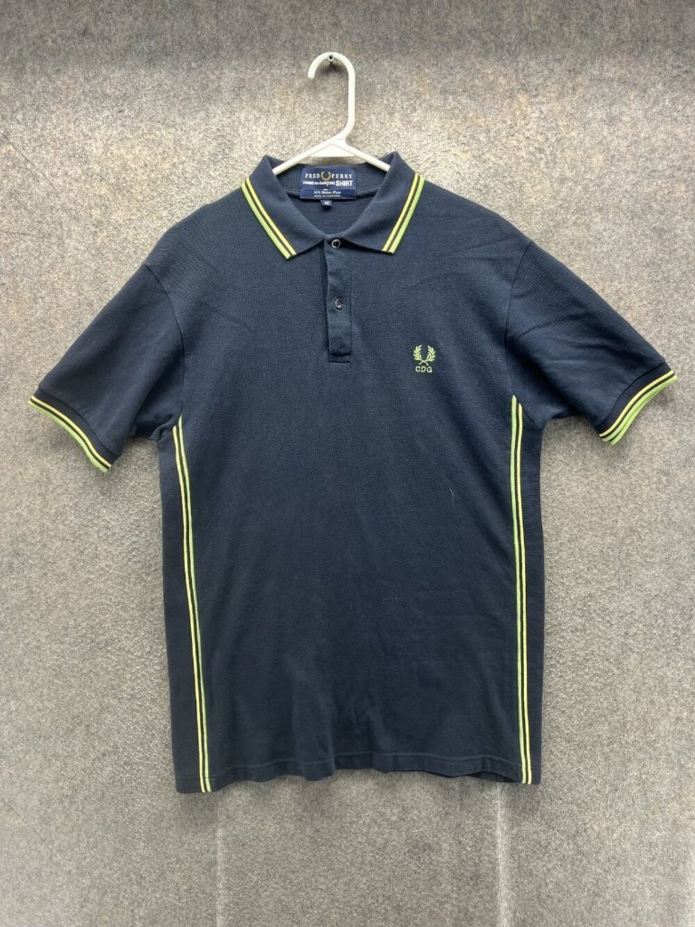 Fred Perry Polo Shirt Men Medium Blue Comme Des Garcons Striped Trim Casual